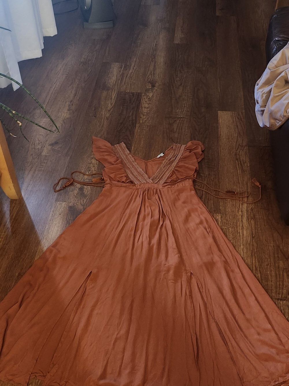 Love Burnt Orange Maxi Dress with V-Neck and Flutter Shoulders